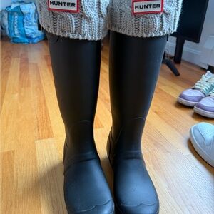 Hunter Tall Black Rain Boots with Grey Knit Inserts